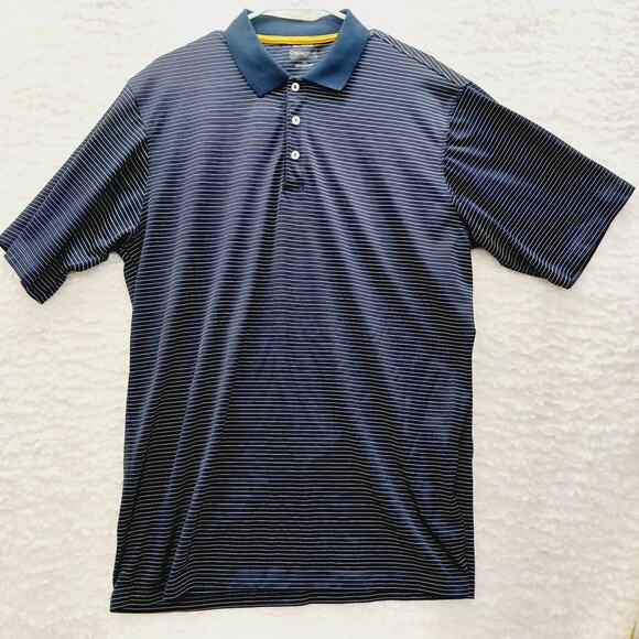 Shirt Polo Men Bolle Navy Stripe Gold Pickleball Golf Tennis Club Tee Size XL - Picture 1 of 14